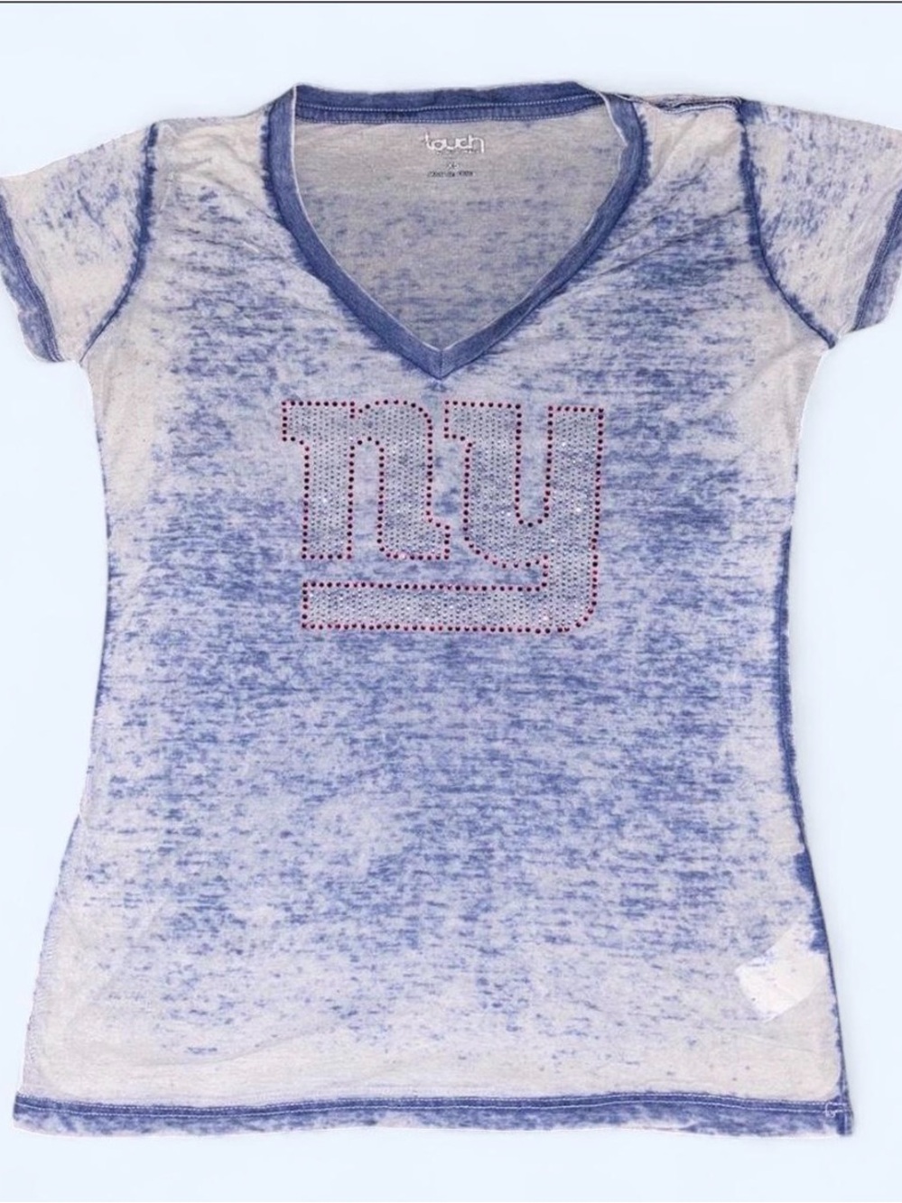 Touch by Alyssa Milano Cream and Blue Burnout V-Neck New York Giants Tee